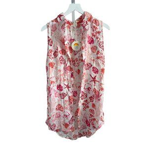 C&C California Beach Print Lightweight Linen Sleeveless Tunic Cover-Up